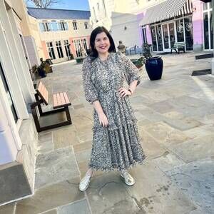 NEW &MERCI 3/4 sleeve midi leopard dress in grey